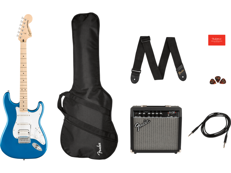 Squier Affinity Series[REG] Stratocaster[REG] HSS Pack, Maple Fingerboard, Lake Placid Blue, Gig Bag, 15G - 230V UK click to zoom image