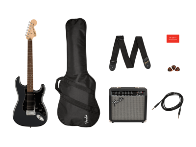 Squier Affinity Series® Stratocaster® HSS Pack, Laurel Fingerboard, Charcoal Frost Metallic, Gig Bag, 15G - 230V UK 