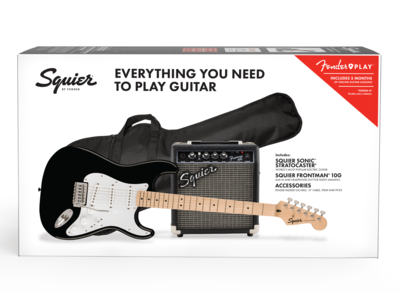 Squier Squier Sonic[REG] Stratocaster[REG] Pack, Maple Fingerboard, Black, Gig Bag, 10G - 230V UK click to zoom image
