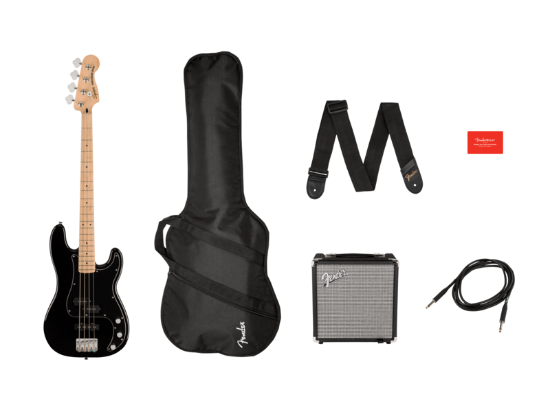 Squier Affinity Series[REG] Precision Bass[REG] PJ Pack, Maple Fingerboard, Black, Gig Bag, Rumble 15 - 230V UK click to zoom image