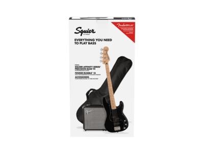 Squier Affinity Series[REG] Precision Bass[REG] PJ Pack, Maple Fingerboard, Black, Gig Bag, Rumble 15 - 230V UK click to zoom image