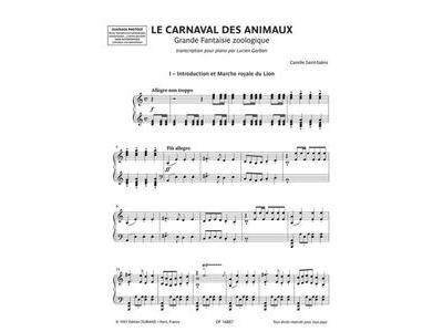 Editions Durand Saint-Saëns: Le Carnaval Des Animaux (For Piano) click to zoom image