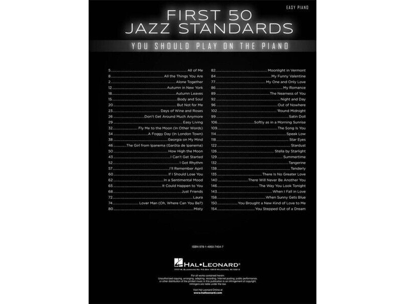 Hal Leonard First 50 Jazz Standards you Should Play on the Piano click to zoom image