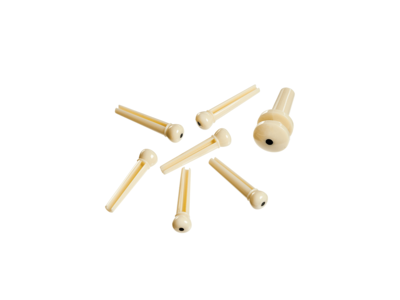D'Addario Injected Molded Bridge Pins with End Pin, Set of 7, Ivory with Ebony Dot 