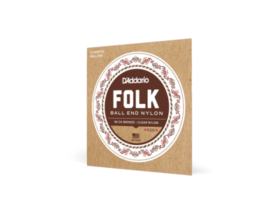 D'Addario Folk Nylon Guitar Strings, Ball End, 80/20 Bronze/Clear Nylon Trebles 