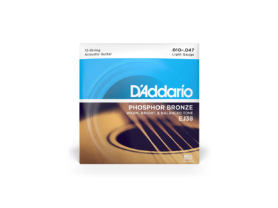 D'Addario 12-String Phosphor Bronze Acoustic Guitar Strings, Light, 10-47 click to zoom image