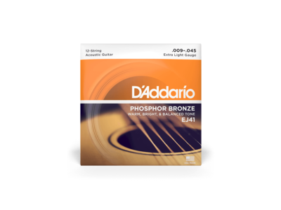 D'Addario 12-String Phosphor Bronze Acoustic Guitar Strings, Extra Light, 9-45 click to zoom image