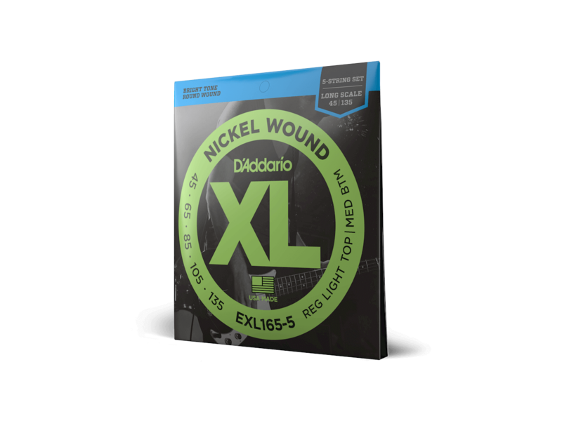 D'Addario EXL165 5-String Nickel Wound Bass Guitar Strings, Custom Light, 45-135, Long Scale click to zoom image