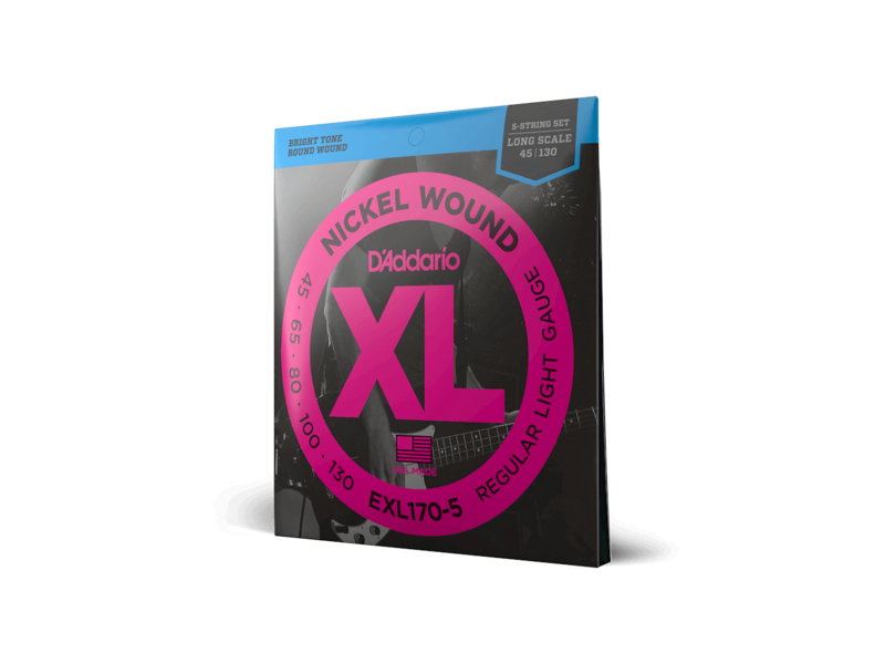 D'Addario 5-String Nickel Wound Bass Guitar Strings, Light, 45-130, Long Scale click to zoom image