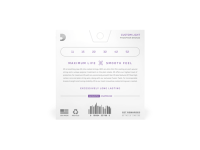 D'Addario 11-52 Custom Light, XS Phosphor Bronze Coated Acoustic Guitar Strings click to zoom image