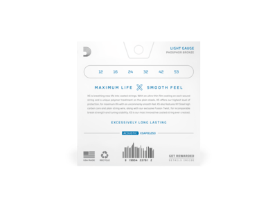 D'Addario 12-53 Light, XS Phosphor Bronze Coated Acoustic Guitar Strings click to zoom image
