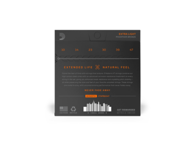 D'Addario XT Phosphor Bronze Acoustic Guitar Strings, Extra Light, 10-47 click to zoom image