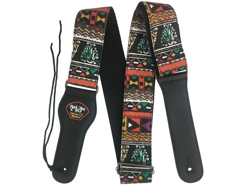 RockYou 2" Denim Adjustable Guitar Strap with Pick Holder, AZTEC click to zoom image