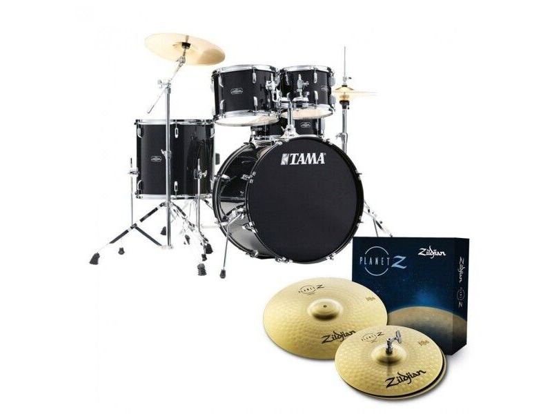 Tama Stagestar 20" Drum Kit in Black Night Sparkle with Hardware & Zildjian Planet cymbals click to zoom image
