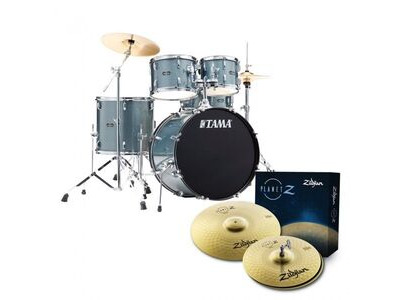 Tama Stagestar 22" Drum Kit in Sea Blue Mist with Hardware & Zildjian Planet cymbals 