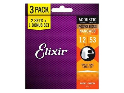 Elixir 3 Pack Phospher Bronze Nanoweb 12-53 