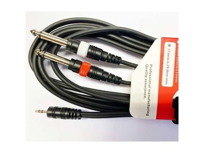 Koda 3M Audio Cable, Twin 6.35mm Mono Jack – 3.5mm Stereo Minijack, Black