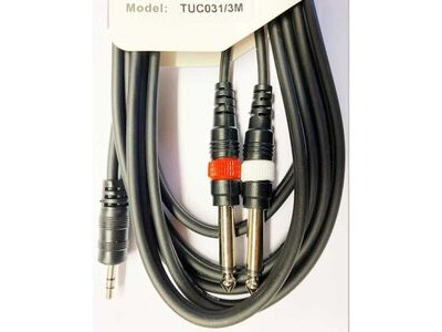 Koda 3M Audio Cable, Twin 6.35mm Mono Jack β 3.5mm Stereo Minijack, Black click to zoom image